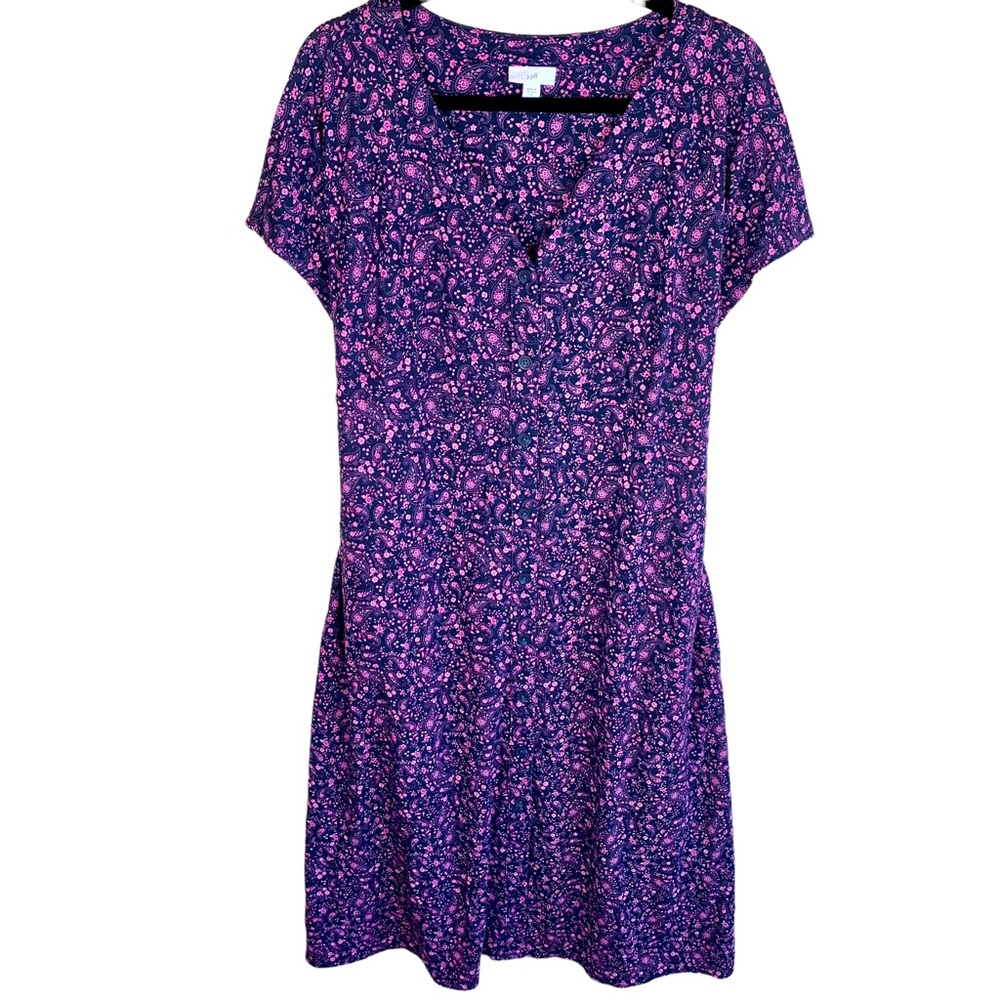 J. Jill Versatile V-Neck Dress A-Line Button Front Paisley Pink Midi Tie - Picture 7 of 16